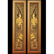 Home Decor Lacquer Black Gilted Thai Art 2 DVARAPALA Handmade God of door Guard    231544923578